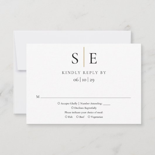 Modernes Black Gold Minimalistisch Monogram Weddin RSVP Karte (Vorderseite)