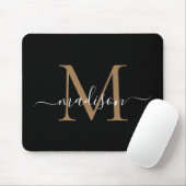 Modernes Black Gold Monogram Elegante Girly Script Mousepad (Mit Mouse)