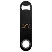 Modernes Black Gold Monogram Girly Elegantes Scrip Speed Flaschenöffner (Vorderseite)