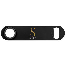 Modernes Black Gold Monogram Girly Elegantes Scrip Speed Flaschenöffner