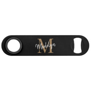 Modernes Black Gold Monogram Girly Elegantes Scrip Speed Flaschenöffner