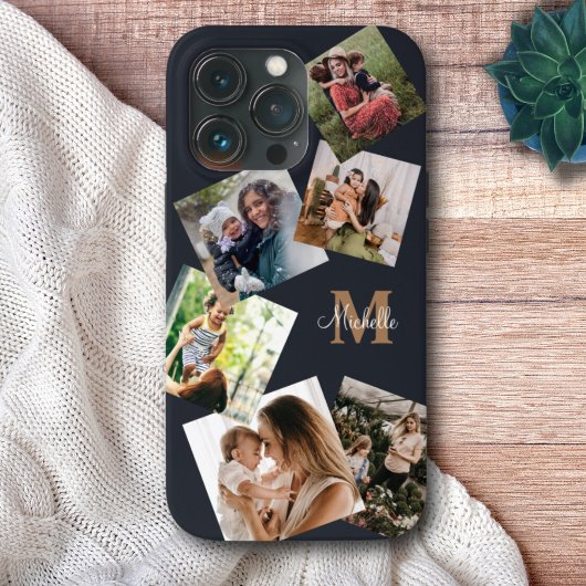 Modernes Black & Gold Monogram Multi-Foto Case-Mate iPhone Hülle