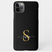 Modernes Black Gold Monogram Stilvoller Skriptname iPhone Hülle (Rückseite)