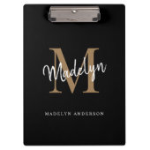 Modernes Black Gold Monogram Stilvoller Skriptname Klemmbrett (Vorderseite)