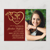 Modernes Black Gold Nursing Abschluss Foto Einladungspostkarte (Vorderseite)