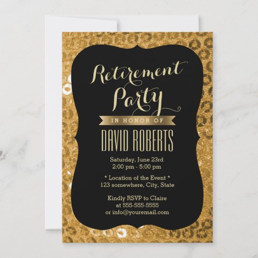 Modernes Black & Gold Paillets Retirement Party Einladung (Vorderseite)