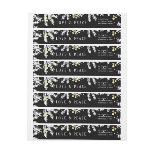 Modernes Black & Gold Pine and Berries Address Lab (Bogen)