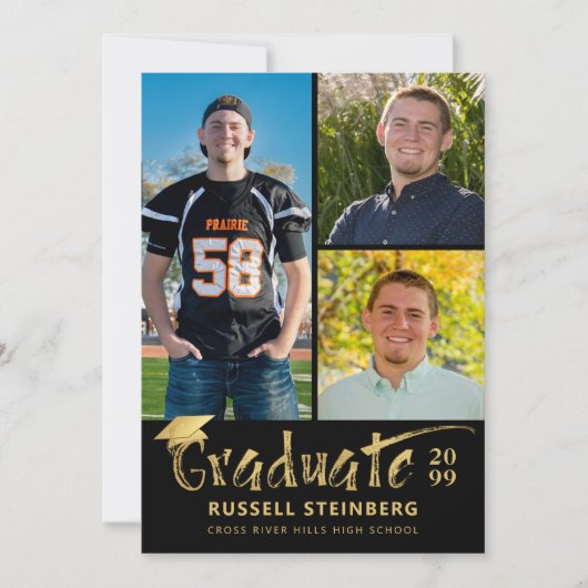 Modernes Black Gold Pinselstrich Graduate 4 Fotos Ankündigung (Vorderseite)