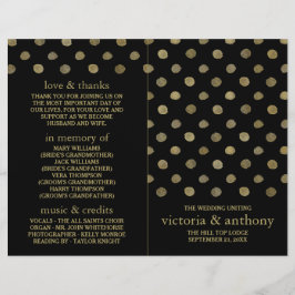 Modernes Black & Gold Polka Dots Hochzeitsprogramm