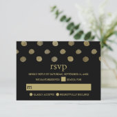 Modernes Black & Gold Polka Dots Wedding RSVP Karte (Stehend Vorderseite)