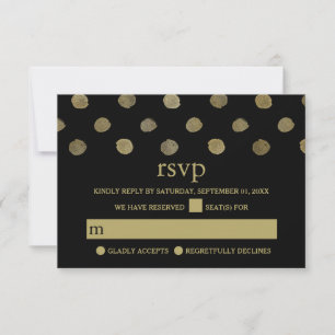 Modernes Black & Gold Polka Dots Wedding RSVP Karte