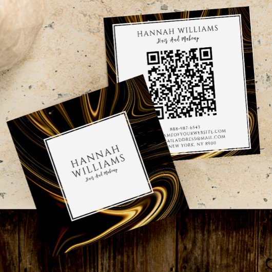 Modernes Black Gold Qr Code Abstraktes Liquid Must Quadratische Visitenkarte