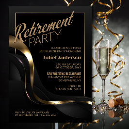 Modernes Black Gold Retirement Party Einladung