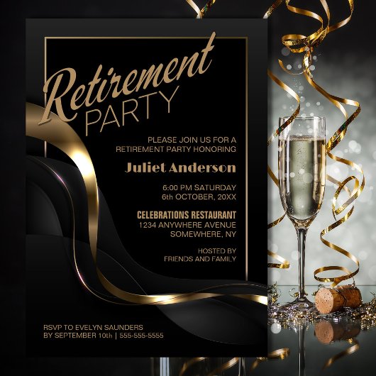 Modernes Black Gold Retirement Party Einladung