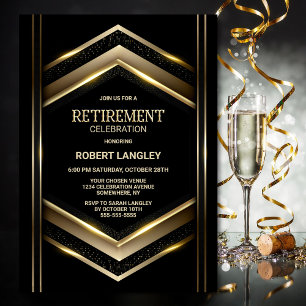 Modernes Black Gold Retirement Party Einladung