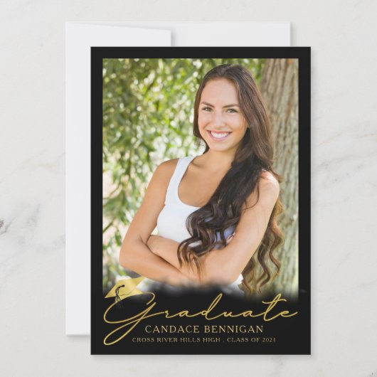 Modernes Black Gold Script 5 Foto Abschluss Ankündigung (Vorderseite)