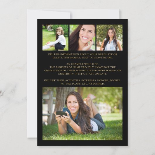 Modernes Black Gold Script 5 Foto Abschluss Ankündigung (Rückseite)