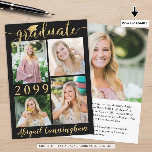 Modernes Black Gold Script 5 Foto Graduate Ankündigung