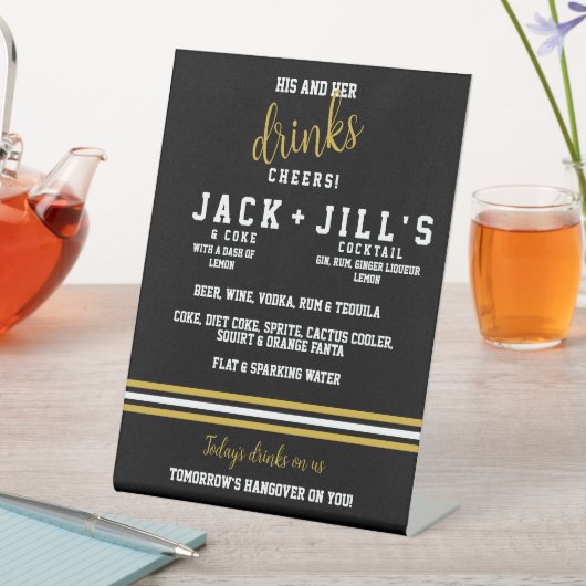 Modernes Black Gold Sporty seine Hochzeitsgetränke Sockelschild (In Situ)