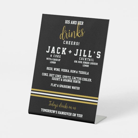 Modernes Black Gold Sporty seine Hochzeitsgetränke Sockelschild (Vorderseite)