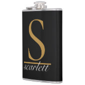 Modernes Black Gold Stilftiges Monogram Girly Scri Flachmann (Links)