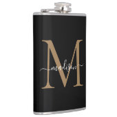 Modernes Black Gold Stilftiges Monogram Girly Scri Flachmann (Rechts)