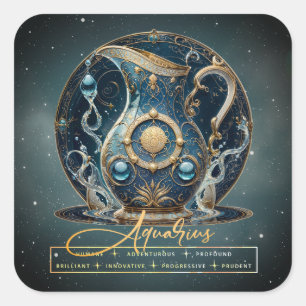Modernes Black Gold Water Bearer Symbol Aquarius Quadratischer Aufkleber