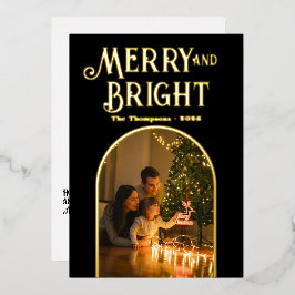 Modernes Black & Gold Weihnachts-Foto Folien Feiertagskarte