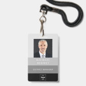 Modernes Black Gray Corporate Foto ID Ausweis (Front with Lanyard)