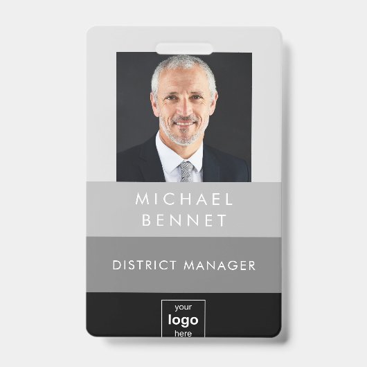 Modernes Black Gray Corporate Foto ID Ausweis (Front)