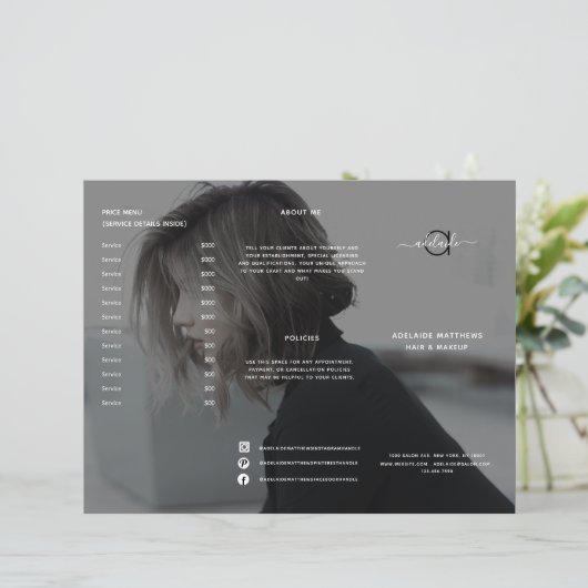 Modernes Black Hair Salon Preisliste Menü (Stehend Vorderseite)