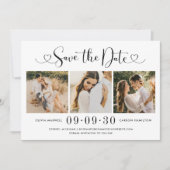 Modernes Black Heart Script 3 Foto Wedding Collage Save The Date (Vorderseite)