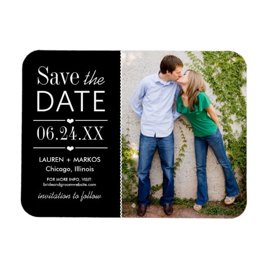Modernes Black Hearts Wedding Foto Save the Date Magnet (Horizontal)
