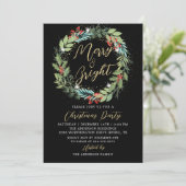Modernes Black Holly Berries Wreath Christmas Part Einladung (Stehend Vorderseite)