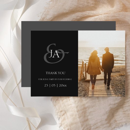 Modernes Black Initials Foto Hochzeit Vielen Dank