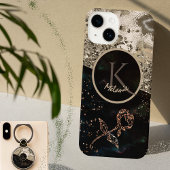 Modernes Black Monogram Rose Handy Case iPhone Hülle