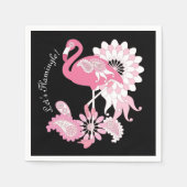 Modernes Black Paisley Pink Flamingo Papier Serviette (Vorderseite)