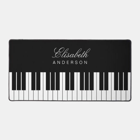 Modernes Black Piano Keyboard Personalisiert Schreibtischunterlage (Vorderseite)