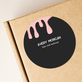 Modernes Black Pink Tropfen Beauty Salon Business Runder Aufkleber