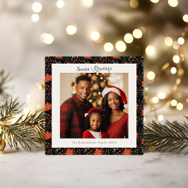 Modernes Black Poinsettia Foto Weihnachten Karte