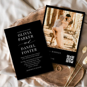 Modernes Black QR Code Foto Elegante Hochzeit Einladung