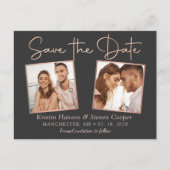 Modernes Black Rose Gold 2 Foto Save the Date Postkarte (Vorderseite)