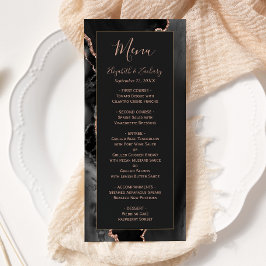 Modernes Black Rose Gold Agate Dark Wedding Menu Menükarte