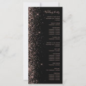Modernes Black Rose Gold Glitzer Hochzeitsprogramm (Rückseite)