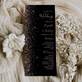 Modernes Black Rose Gold Glitzer Hochzeitsprogramm