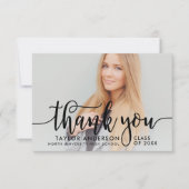 Modernes Black Script Abschluss Foto Dankeskarte (Vorderseite)