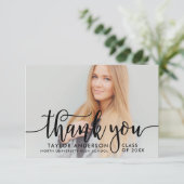 Modernes Black Script Abschluss Foto Dankeskarte (Stehend Vorderseite)