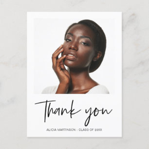 Modernes Black Script Abschluss Foto Vielen Dank Postkarte