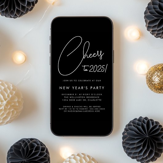 Modernes Black Script Cheers Silvester Party Einladung