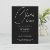 Modernes Black Script Cheers Silvester Party Einladung (Stehend Vorderseite)